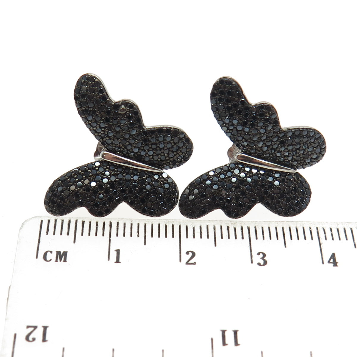 925 925 Sterling Silver Black C Z Butterfly Stud Earrings