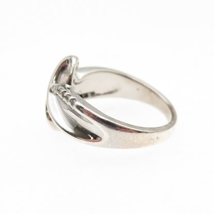 SUN 925 Sterling Silver Real Round-Cut Diamond Bypass Ring Size 6.75