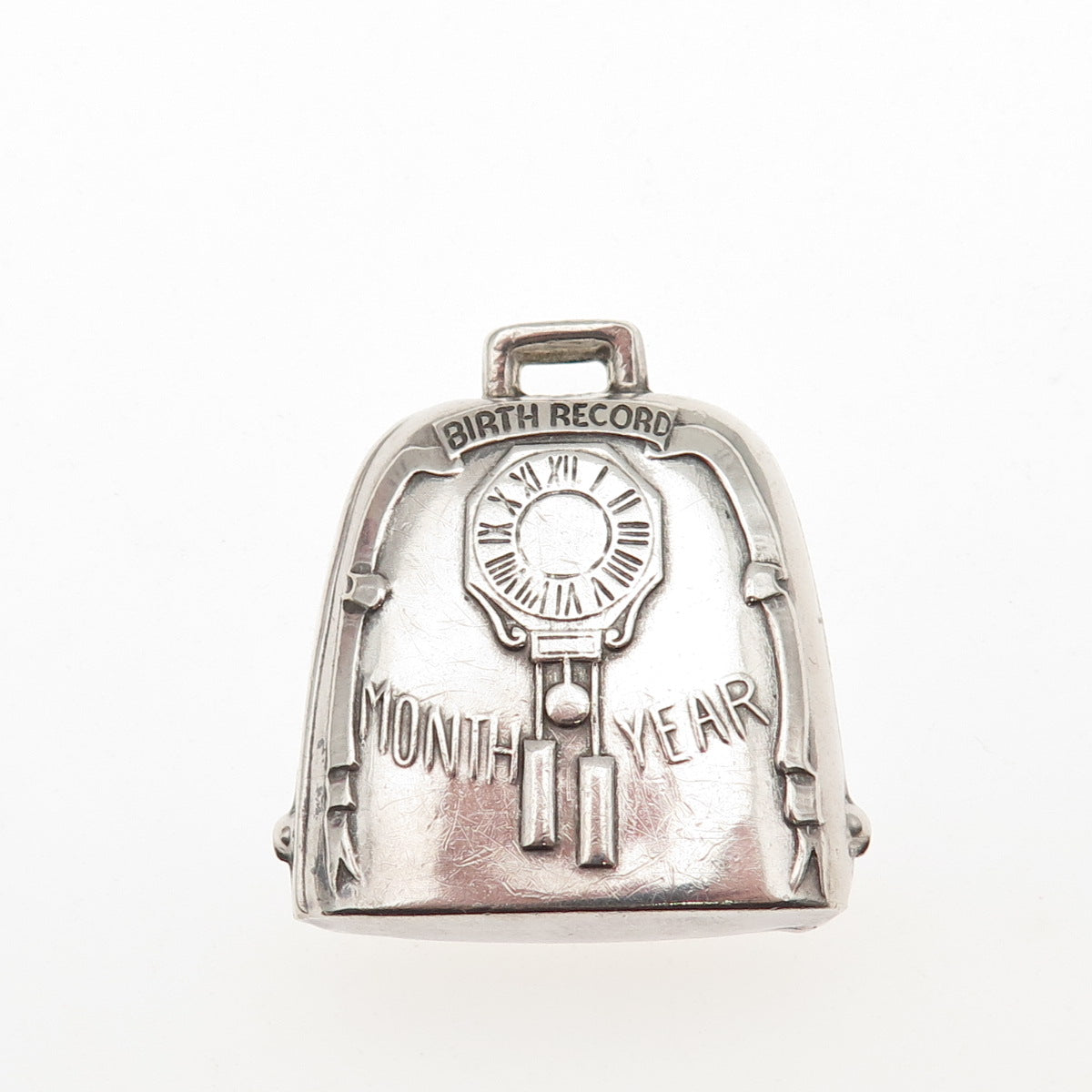 Webster 925 Sterling Silver Antique Art Deco Baby Birth Record Rattle Pendant