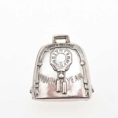 Webster 925 Sterling Silver Antique Art Deco Baby Birth Record Rattle Pendant