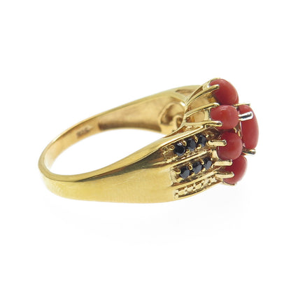 CHUCK CLEMENCY 925 Sterling Gold Plated Coral & Black Spinel Gem Ring Size 9.25