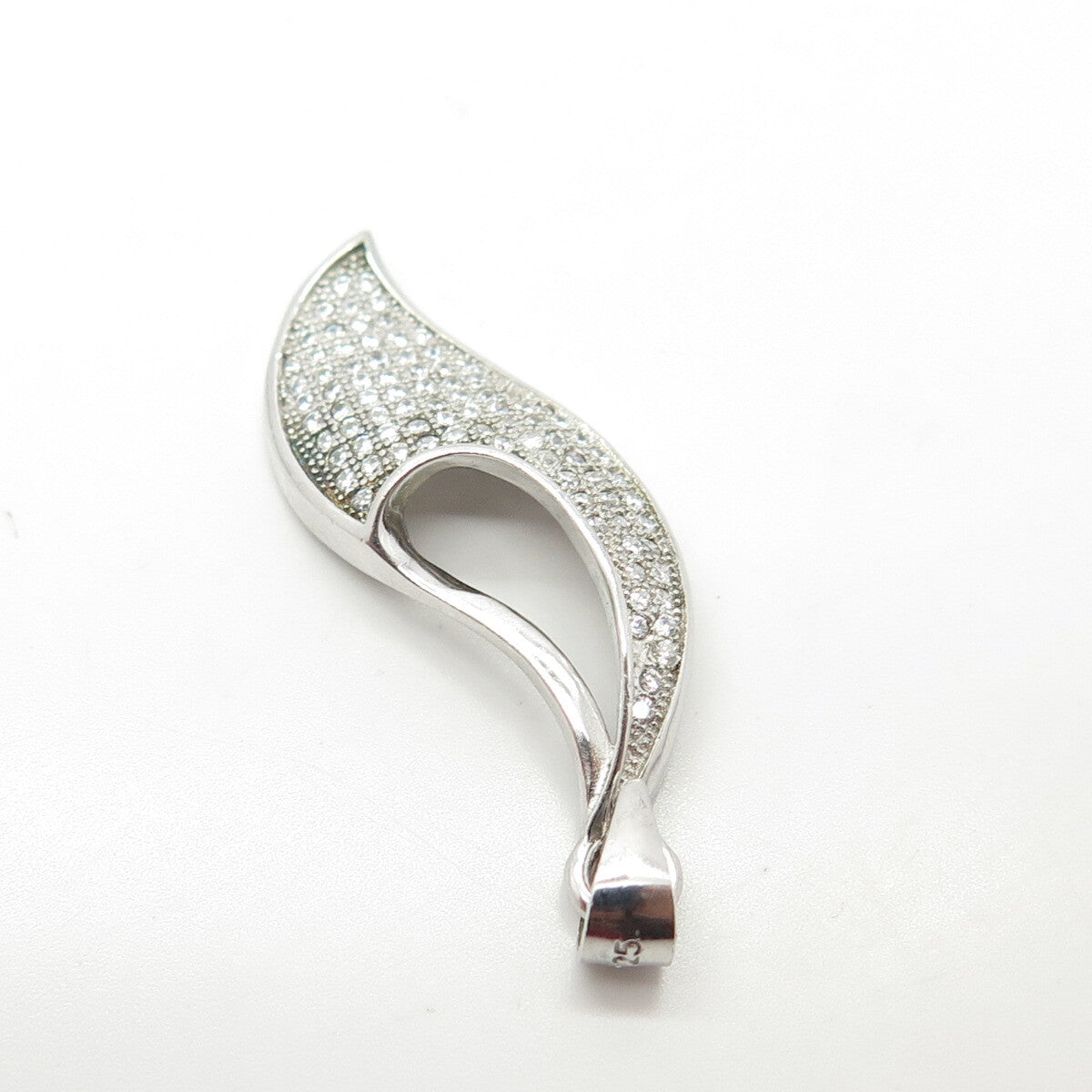 925 Sterling Silver C Z Modernist Floral Leaf Pendant