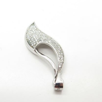 925 Sterling Silver C Z Modernist Floral Leaf Pendant