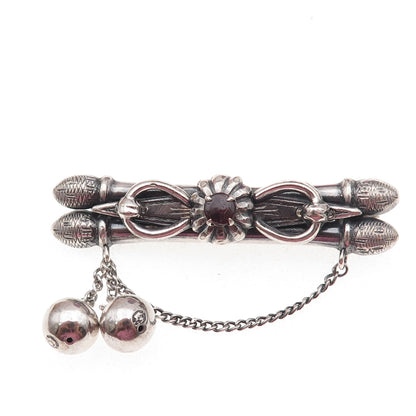 84 Silver Antique Real Red Garnet Oxidized Pin Brooch