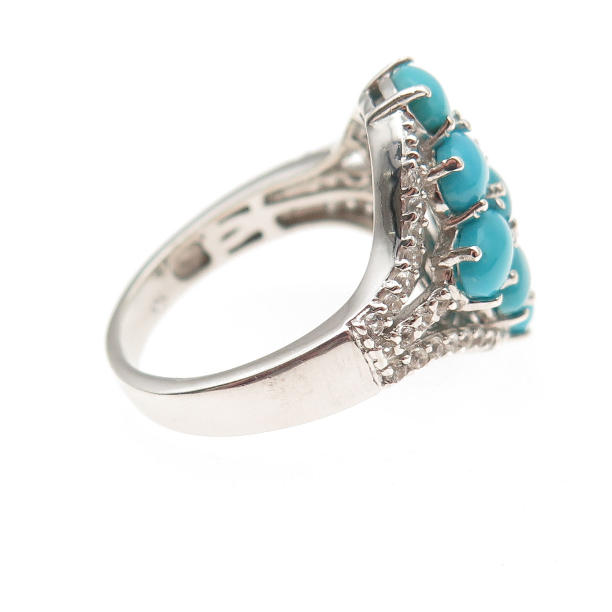 Chuck Clemency 925 Sterling Silver Real Turquoise & White Topaz Ring Size 8.5
