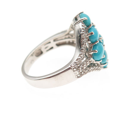 Chuck Clemency 925 Sterling Silver Real Turquoise & White Topaz Ring Size 8.5