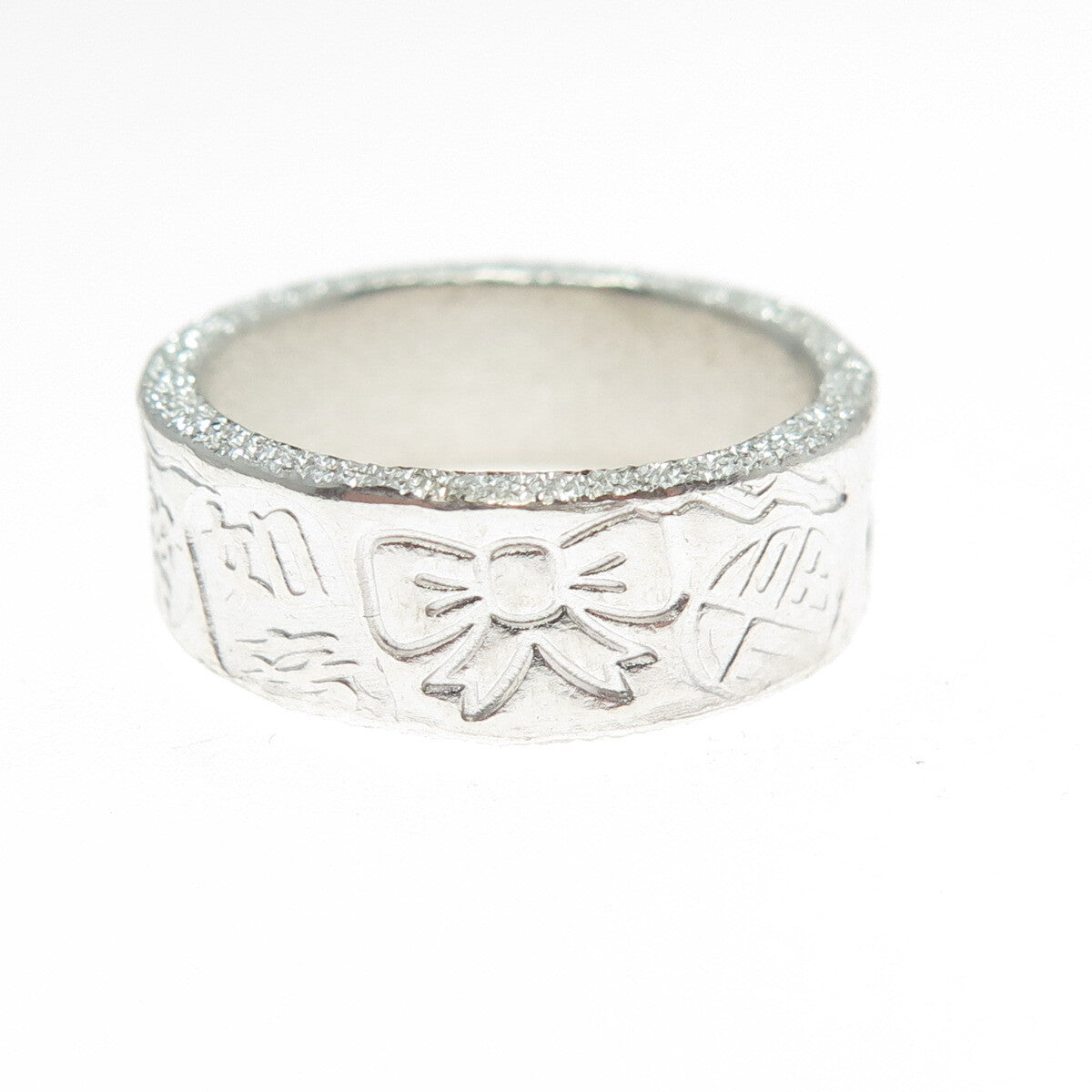 999 Fine Silver Vintage Lucky Symbols Band Ring Size 5.25