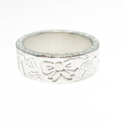 999 Fine Silver Vintage Lucky Symbols Band Ring Size 5.25