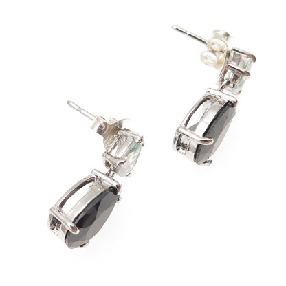 925 Sterling Silver Pear-Cut Black & White C Z Teardrop Dangle Earrings