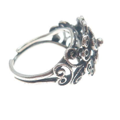 BEAU 925 Sterling Silver Vintage Swirl Oxidized Adjustable Ring Size 6.75