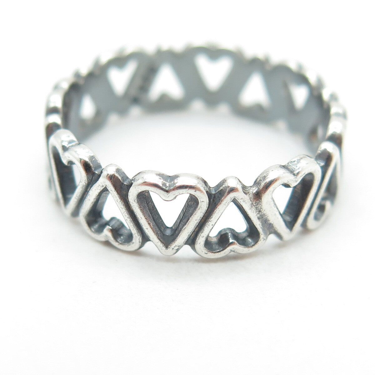 925 Sterling Silver Vintage Heart All Around Band Oxidized Ring Size 8