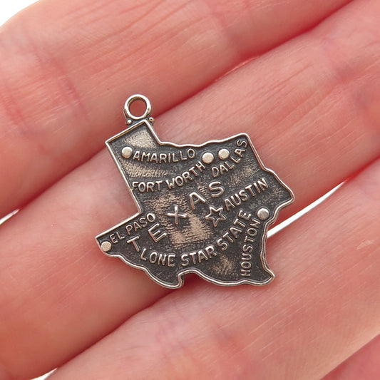 Griffith & Co. Silver Filled Vintage Texas State Map Oxidized Charm Pendant
