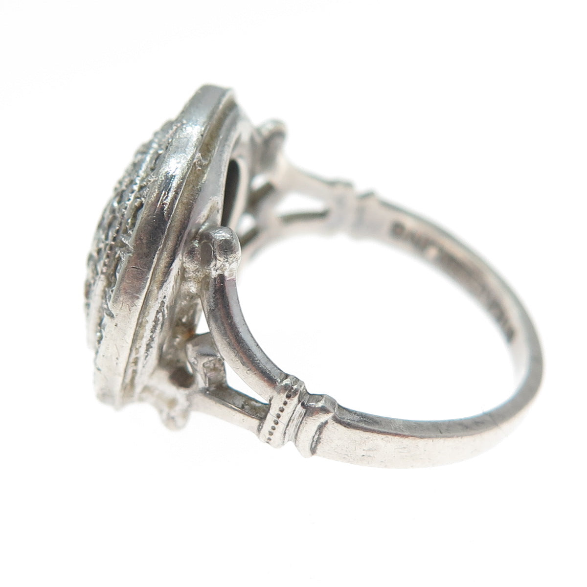 THEDA 925 Sterling Silver Antique Art Deco Real Marcasite Round Ring Size 7