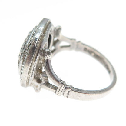 THEDA 925 Sterling Silver Antique Art Deco Real Marcasite Round Ring Size 7