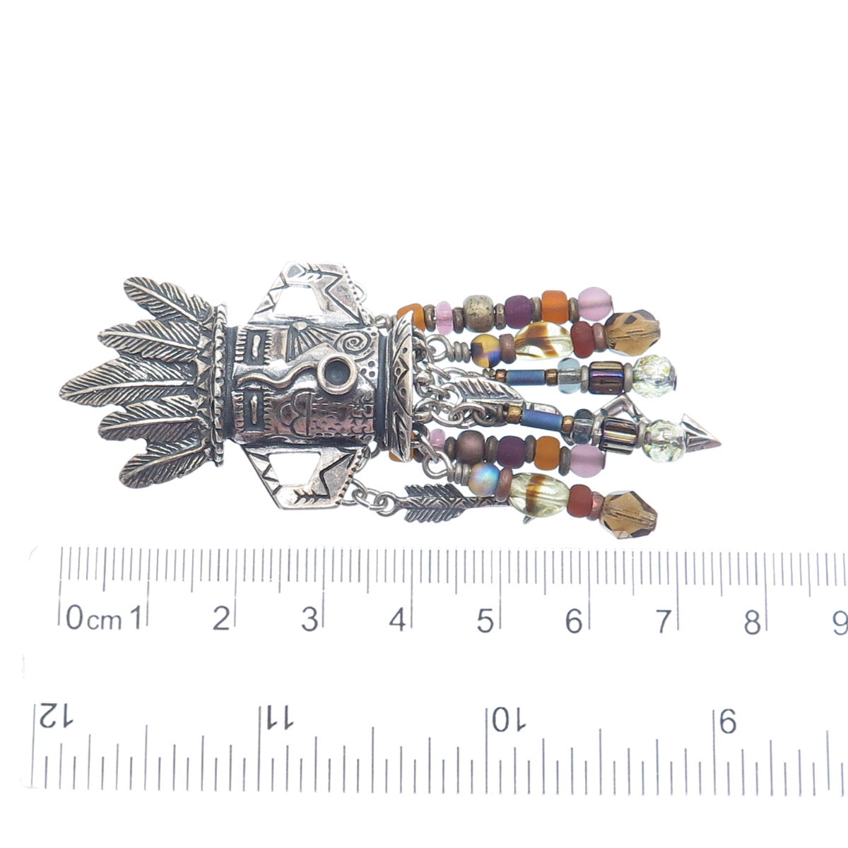 ROBERT SHIELDS Old Pawn Sterling Multi-Crystal Kachina Brooch (missing 1 arrow)