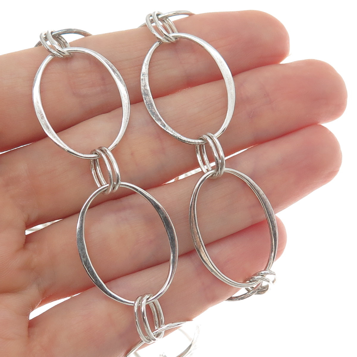 ROBERT LEE MORRIS 925 Sterling Silver Vintage Modernist Oval Chain Necklace 32"