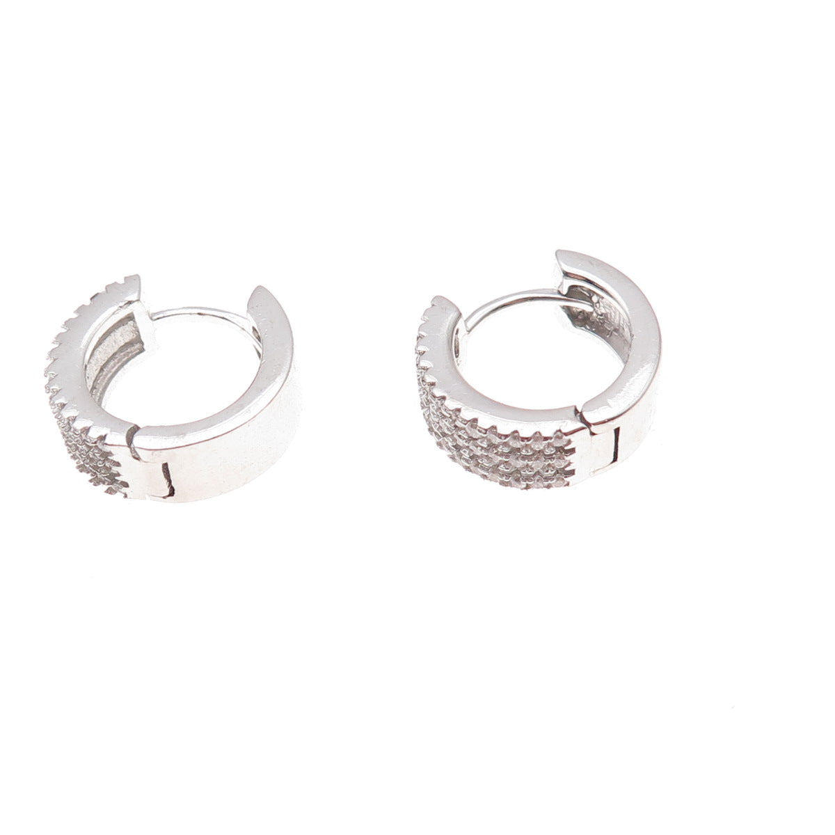 925 Sterling Silver Round-Cut C Z 3-Row Hoop Earrings