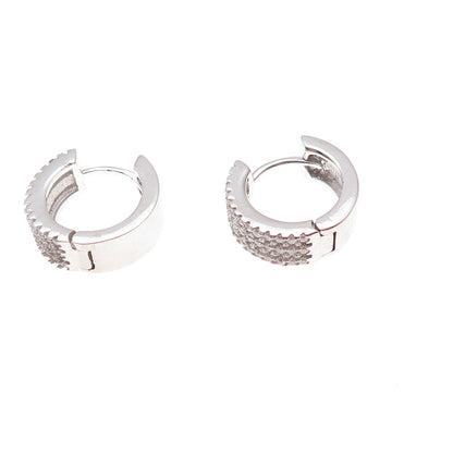 925 Sterling Silver Round-Cut C Z 3-Row Hoop Earrings