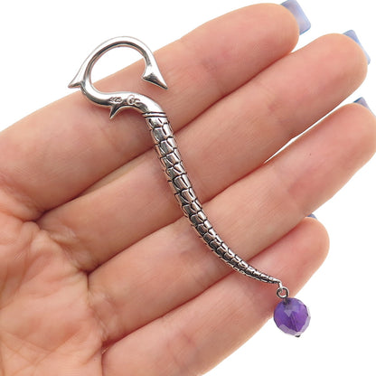 GUESS 925 Sterling Silver Real Amethyst Dragon Hook SINGLE Earring