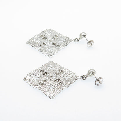 950 Silver Vintage Modernist Floral Dangle Earrings
