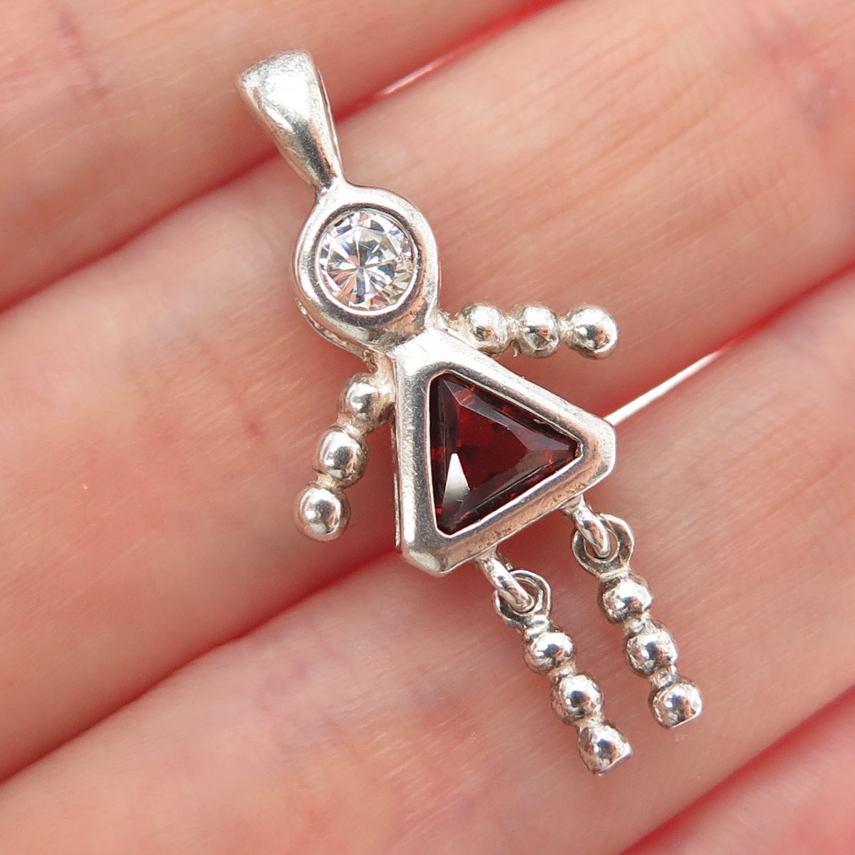 925 Sterling Vintage Purple White CZ January Birthstone Girl Articulated Pendant