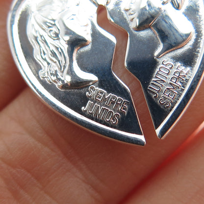 925 Sterling Silver Italy Always Together Broken Heart Charm Pendant