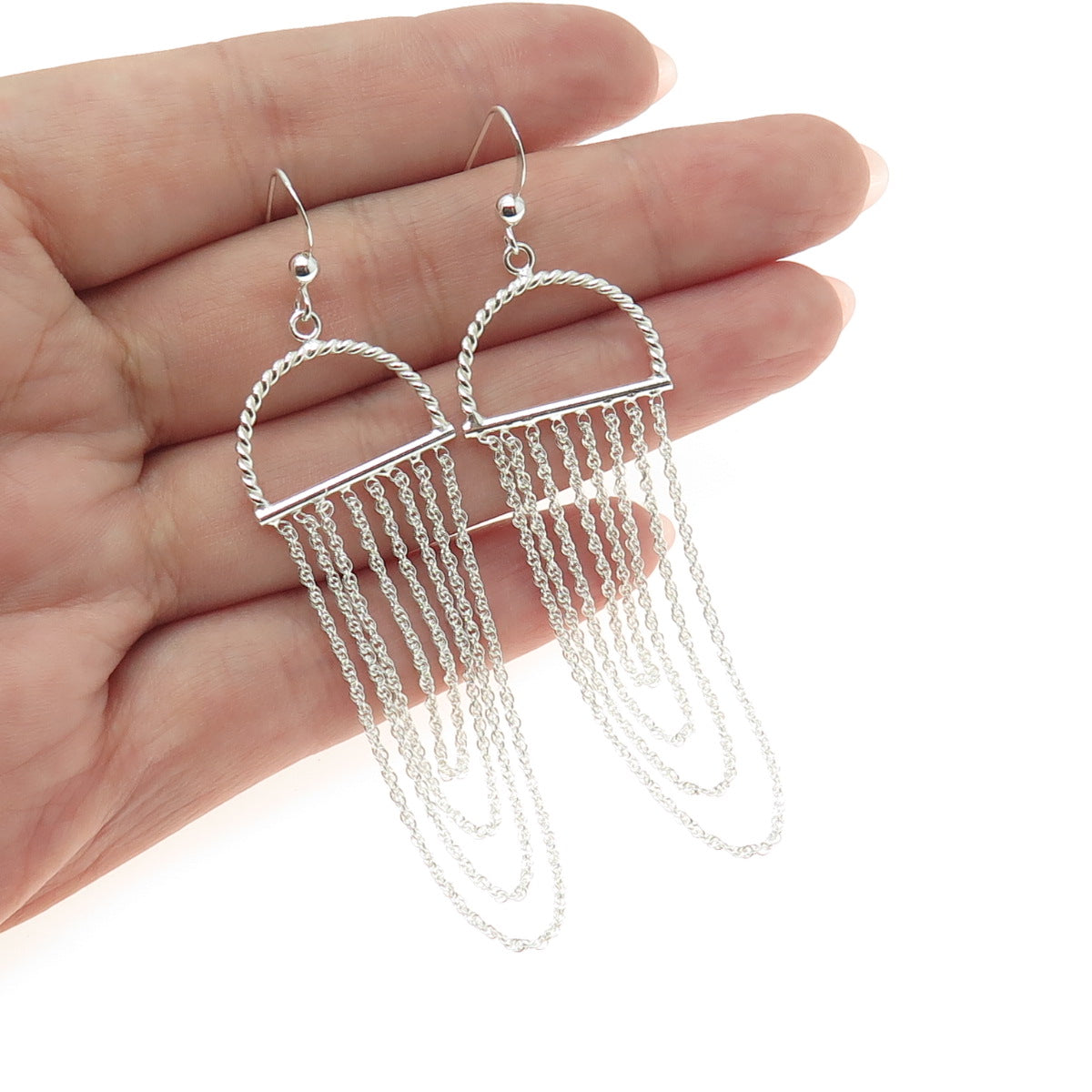 925 Sterling Silver Singapore Chain Chandelier Earrings