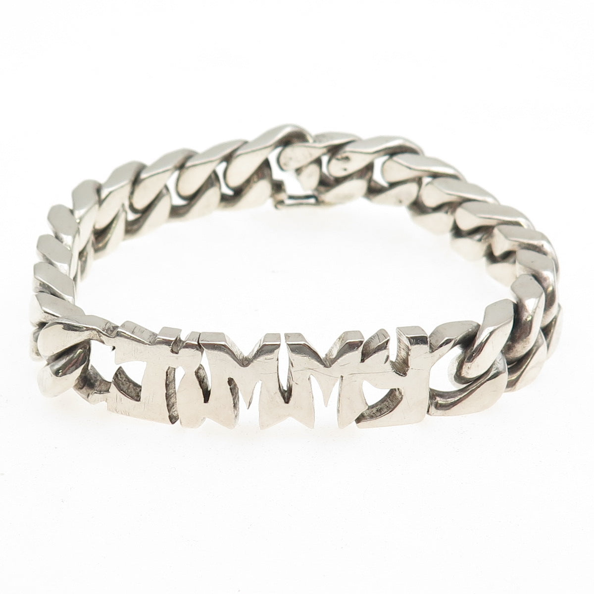800 Silver Vintage Egypt Jimmy Name Cuban Link Bracelet 7.75"