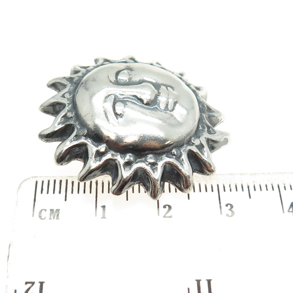 925 Sterling Silver Vintage Mexico Sun Face Oxidized Pendant