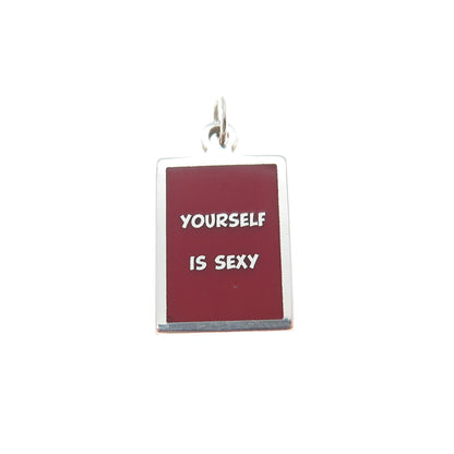 925 Sterling Silver Red Enamel Yourself Is Sexy Minimalist Charm Pendant