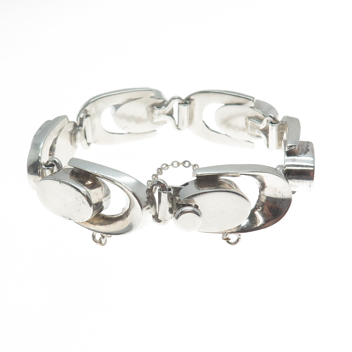 925 Sterling Silver Vintage Mexico Modernist Link Bracelet 7"