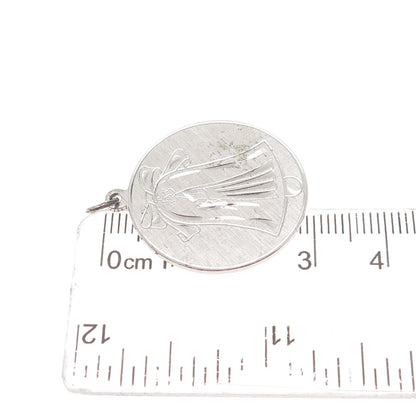 ANSON 925 Sterling Silver Vintage Bride's Bell Round Tag Charm Pendant