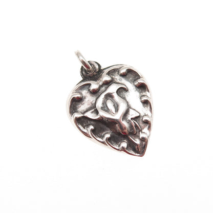 925 Sterling Silver Antique Art Deco Calla Lily Chatelaine Heart Mini Pendant