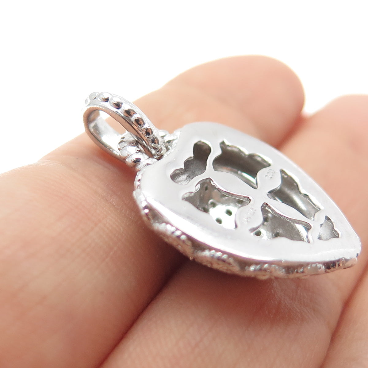 925 Sterling Silver & 14K Gold Real Round-Cut Diamond Heart Charm Pendant