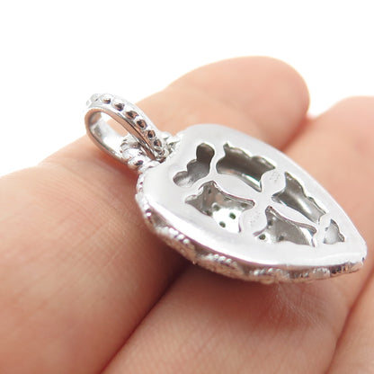 925 Sterling Silver & 14K Gold Real Round-Cut Diamond Heart Charm Pendant