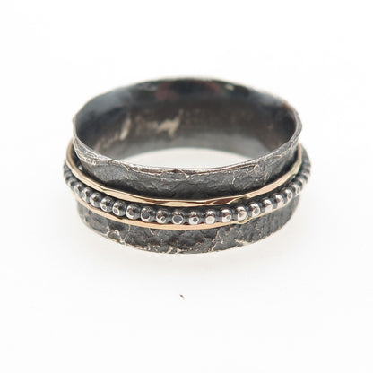 Ilan Amir 925 Sterling 2-Tone Vintage Modernist Rotating Band Ring Size 10.5