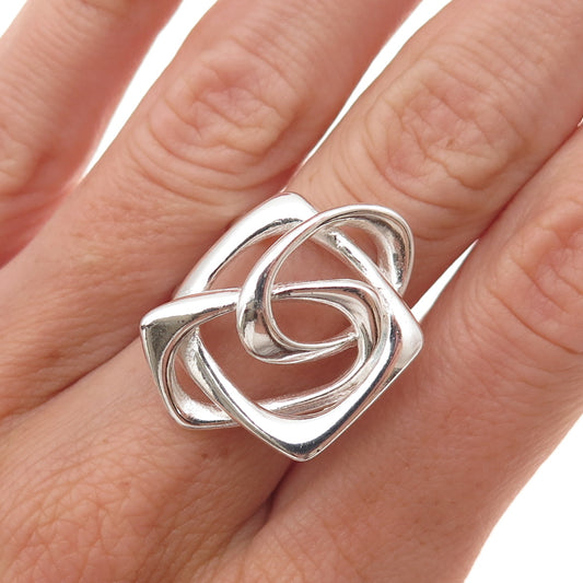 925 Sterling Silver Vintage Rose Floral Modernist Ring Size 6