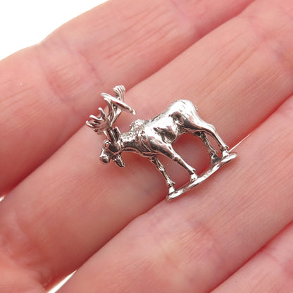925 Sterling Silver Vintage 1984 Moose Oxidized 3D Mini Charm Pendant
