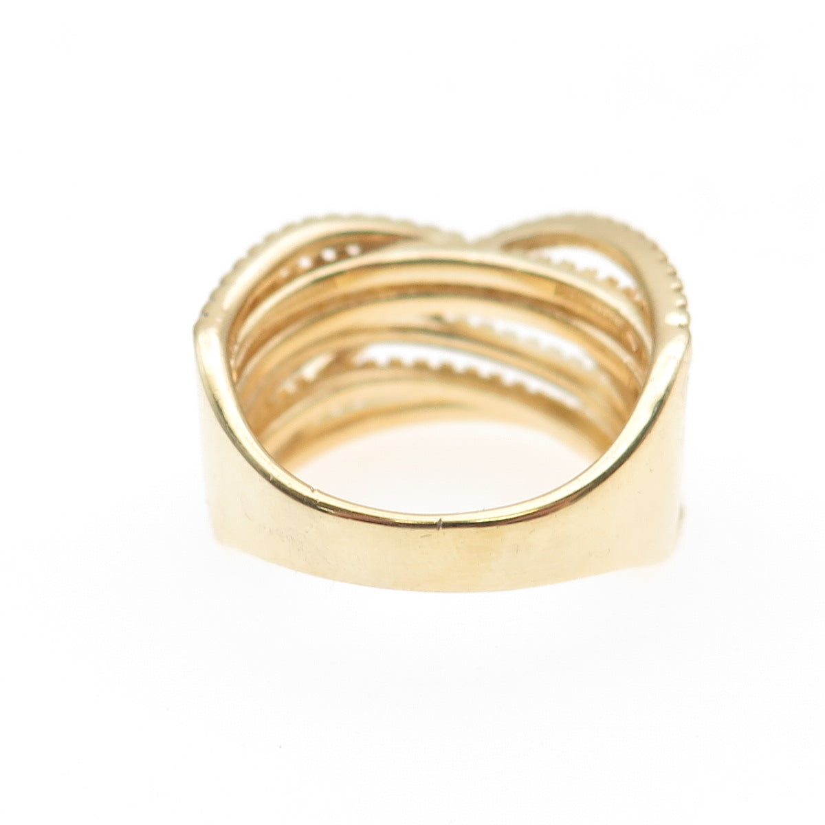 925 Sterling Silver Gold Plated Round-Cut C Z Crisscross Ring Size 6.25