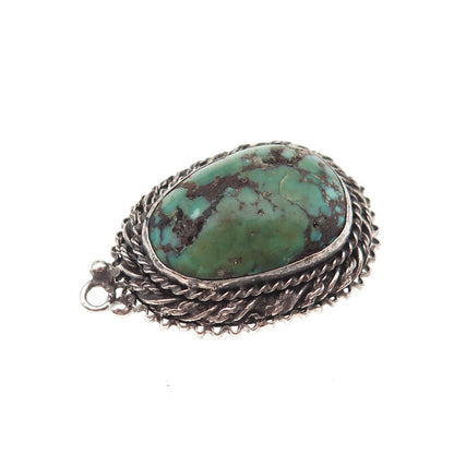 935 Silver Antique Art Deco Israel Real Turquoise Oxidized Charm Pendant