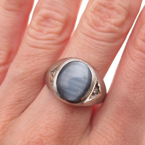 Dason 925 Sterling Silver Vintage Real Diamond & Cat's Eye Ring Size 10