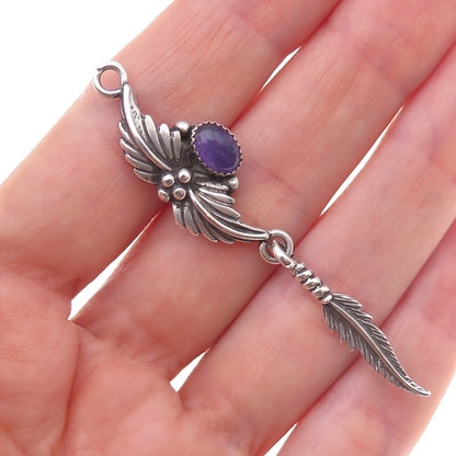 Jay King Desert Rose Old Pawn Sterling Silver Vintage Amethyst Feather Pendant