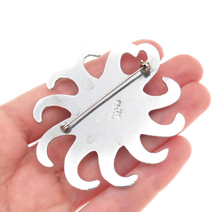 925 Sterling Silver Vintage Mexico Modernist Sun Oxidized Pin Brooch