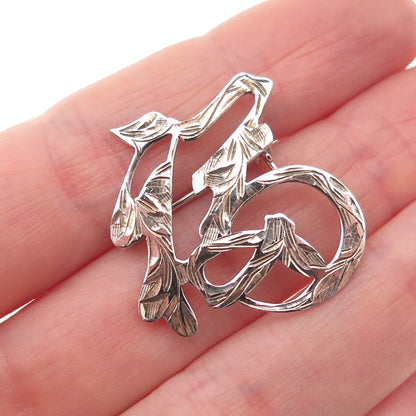 925 Sterling Silver Vintage Engraved Longevity Japanese Character Pin Brooch