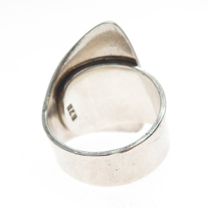 925 Sterling Silver Vintage Real Malachite Gem Modernist Statement Ring Size 6.5