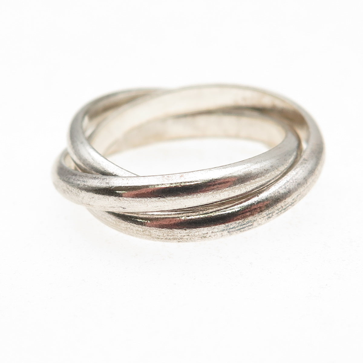 925 Sterling Silver Vintage Interlocked Trinity Oxidized Band Ring Size 6.75