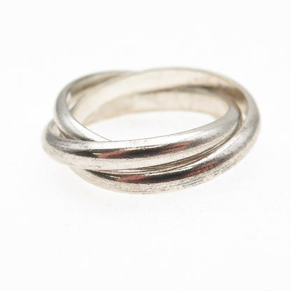 925 Sterling Silver Vintage Interlocked Trinity Oxidized Band Ring Size 6.75
