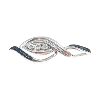 925 Sterling Silver Real Round-Cut White & Blue Diamond Twisted Pendant