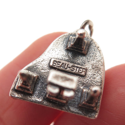 Beau 925 Sterling Silver Vintage Grand Piano Oxidized 3D Open Charm Pendant