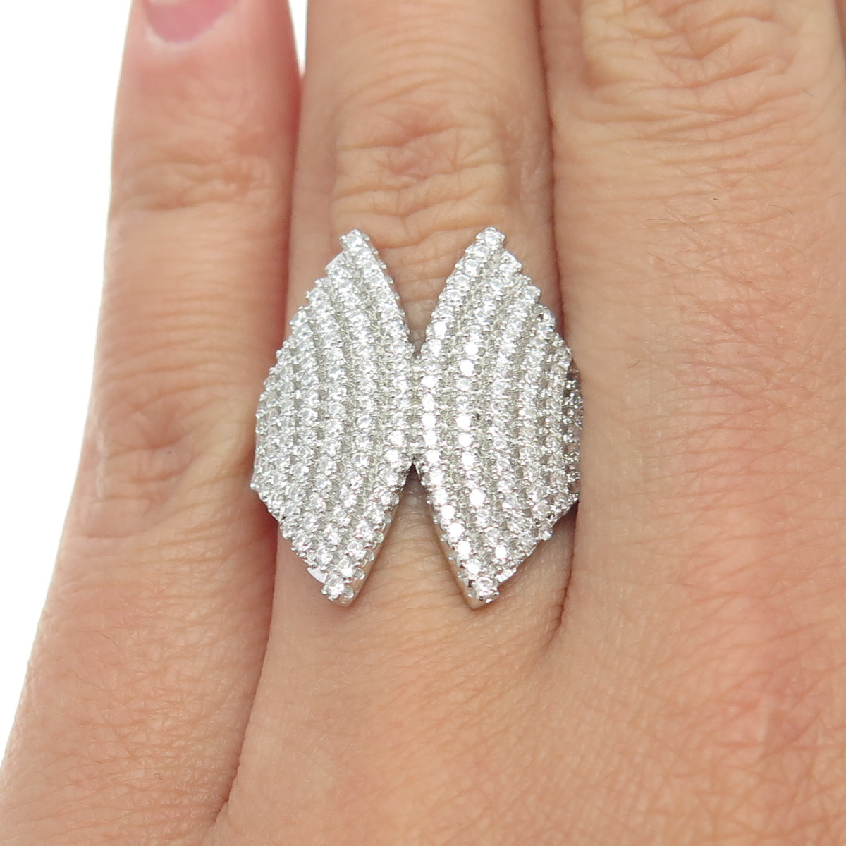 925 Sterling Silver Pave C Z Wings Ring Size 7
